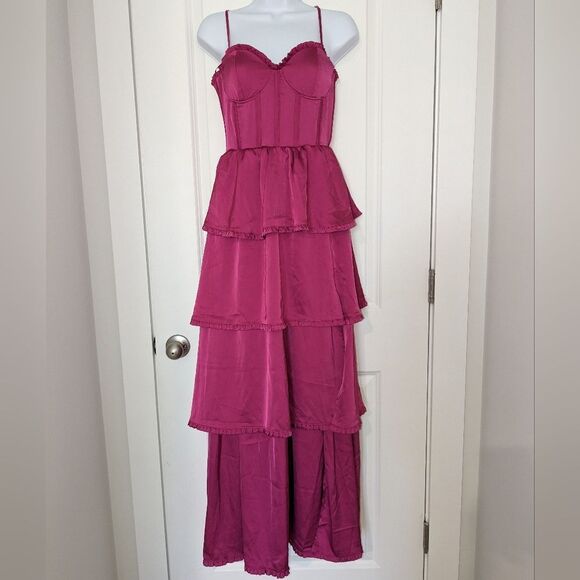 Alter'd State Stellini Berry Satin Corset Boned Tiered Maxi Dress NWT Size Small - Picture 4 of 9